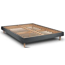 Lit avec tête de lit capitonnée velours et sommier kit - Lit en bois massif