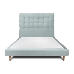 Lit avec tête de lit capitonnée velours et sommier - Lit en bois massif