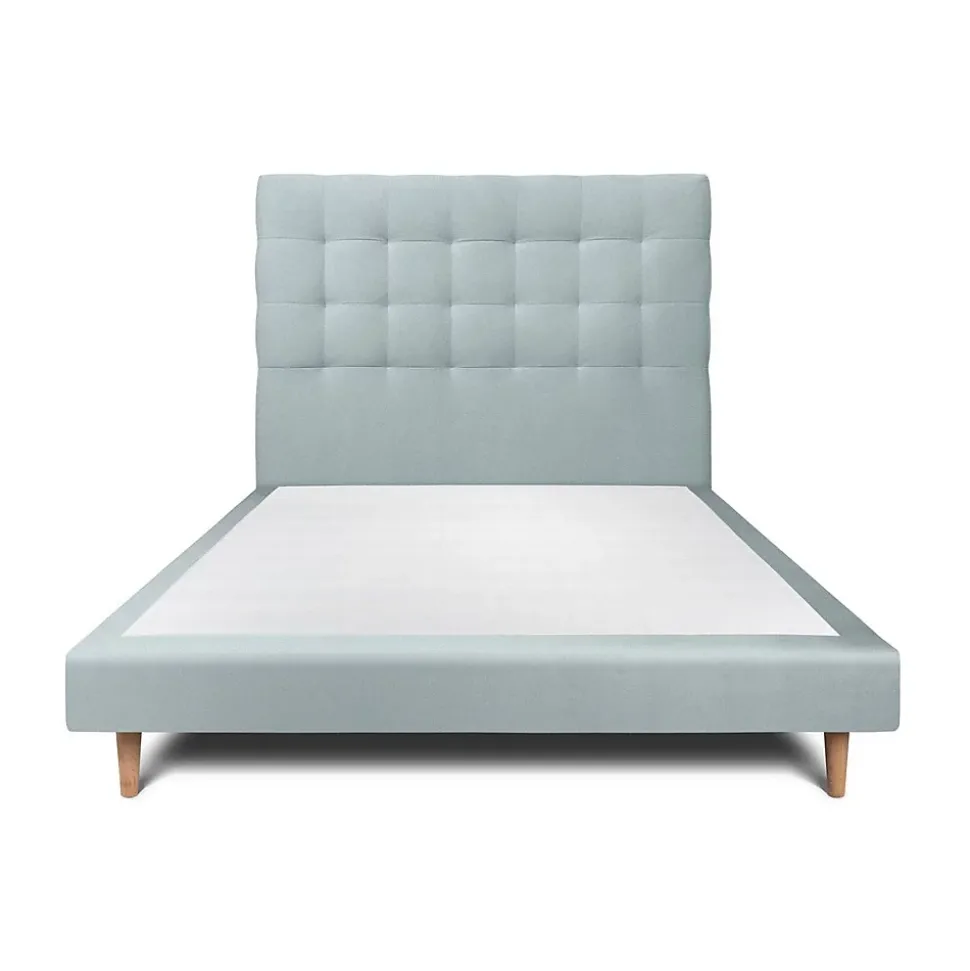 Lit avec tête de lit capitonnée velours et sommier - Lit en bois massif