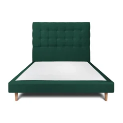 Lit avec tête de lit capitonnée velours et sommier - Lit en bois massif