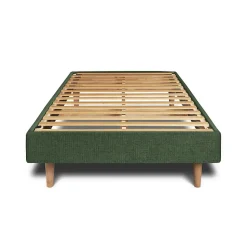 Lit avec tête de lit capitonnée tissu et sommier kit - Lit en bois massif