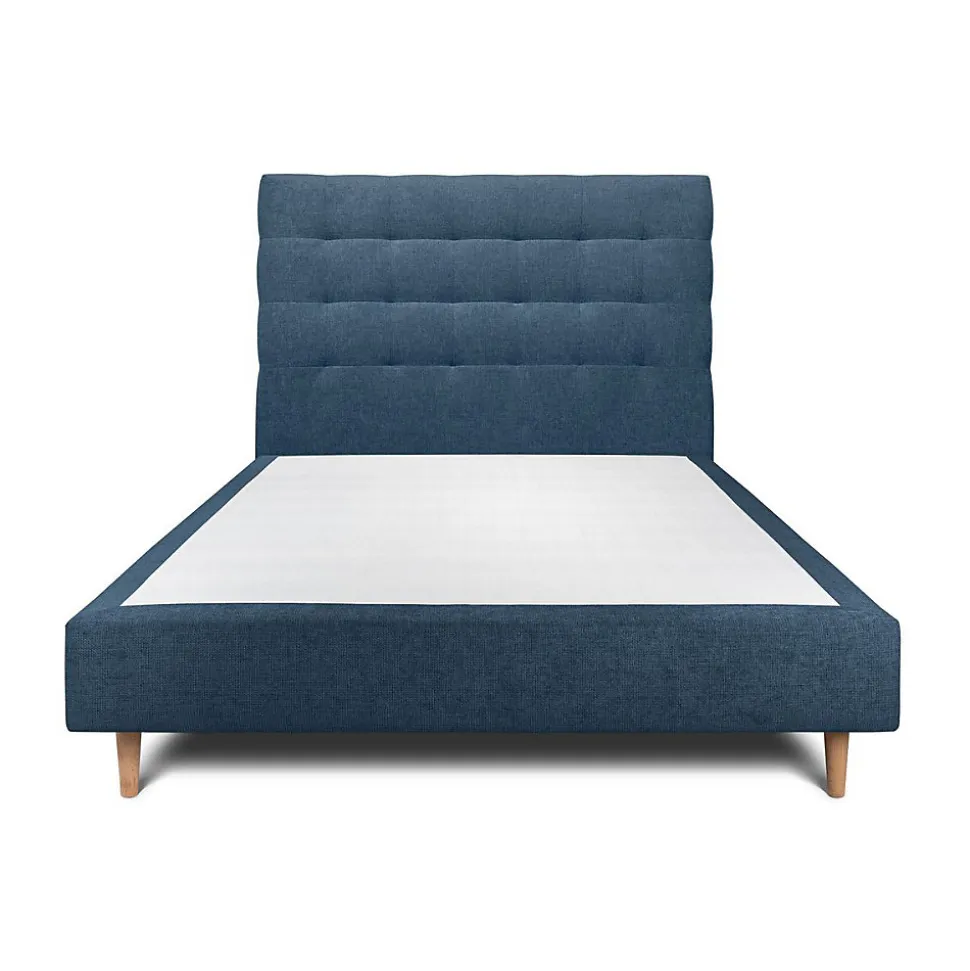 Lit avec tête de lit capitonnée tissu et sommier tapissier - Lit en bois massif