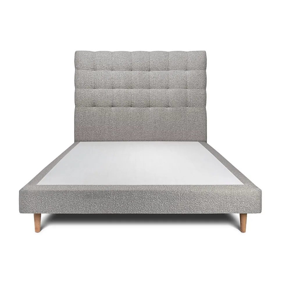 Lit avec tête de lit capitonnée et sommier tapissier - Lit en bois massif