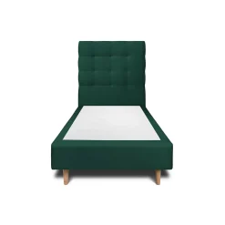 Lit avec tête de lit capitonnée velours et sommier - Lit en bois massif