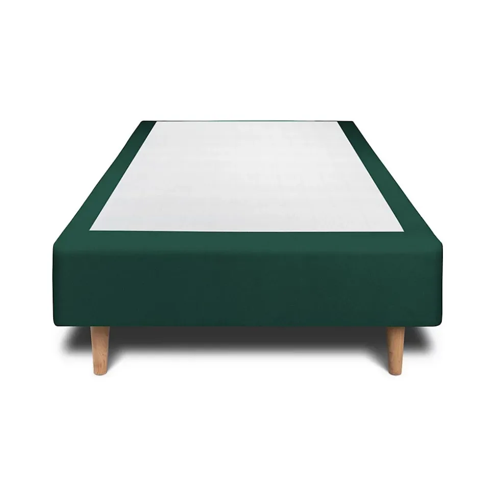 Lit avec tête de lit capitonnée velours et sommier - Lit en bois massif