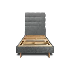 Lit avec tête de lit capitonnée tissu et sommier kit - Lit en bois massif