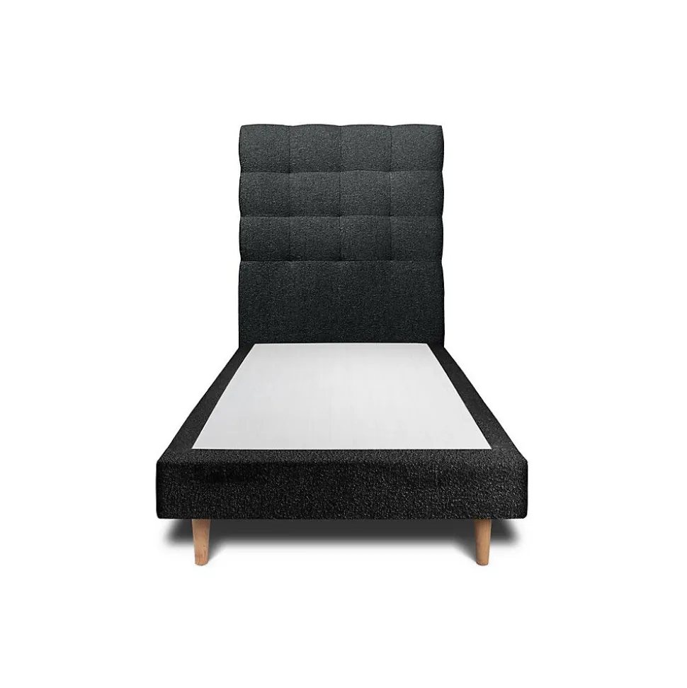 Lit avec tête de lit capitonnée et sommier tapissier - Lit en bois massif