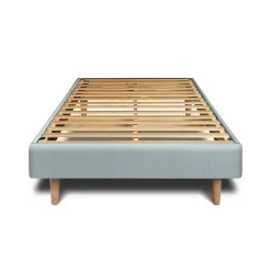 Lit avec tête de lit capitonnée velours et sommier kit - Lit en bois massif