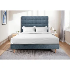 Lit avec tête de lit capitonnée et sommier kit - Lit en bois massif