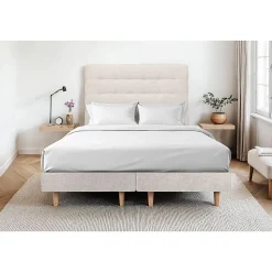 Lit avec tête de lit capitonnée tissu et sommier tapissier - Lit en bois massif