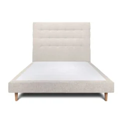 Lit avec tête de lit capitonnée tissu et sommier tapissier - Lit en bois massif