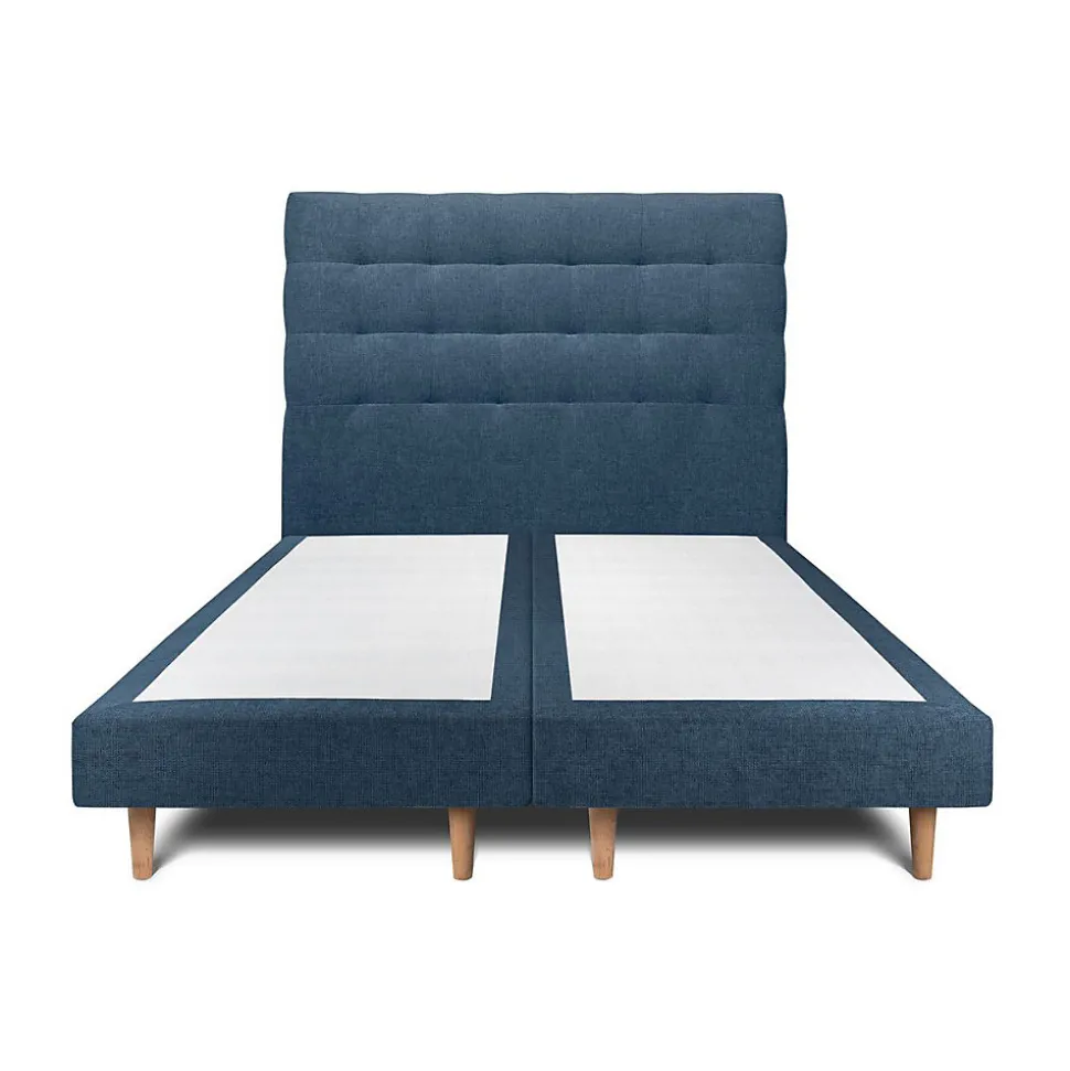 Lit avec tête de lit capitonnée tissu et sommier tapissier - Lit en bois massif