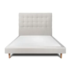 Lit avec tête de lit capitonnée velours et sommier - Lit en bois massif