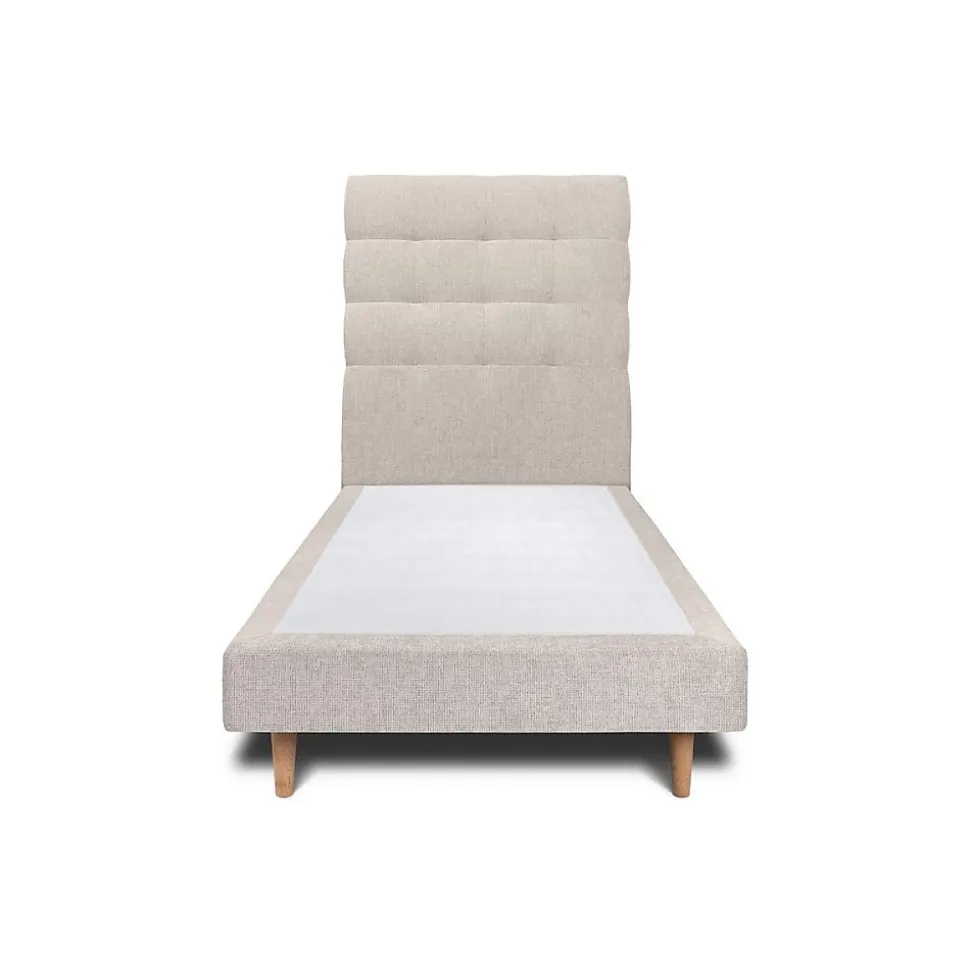 Lit avec tête de lit capitonnée tissu et sommier tapissier - Lit en bois massif