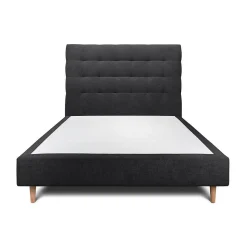 Lit avec tête de lit capitonnée tissu et sommier tapissier - Lit en bois massif