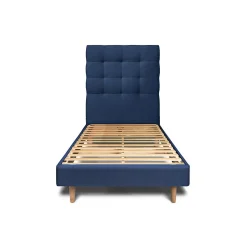 Lit avec tête de lit capitonnée velours et sommier kit - Lit en bois massif