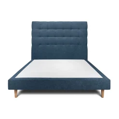 Lit avec tête de lit capitonnée tissu et sommier tapissier - Lit en bois massif