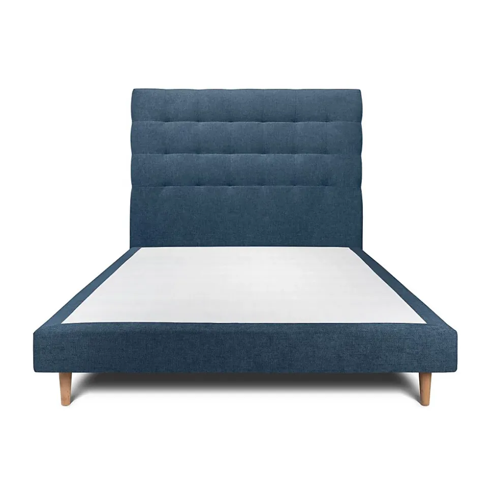 Lit avec tête de lit capitonnée tissu et sommier tapissier - Lit en bois massif