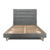 Lit avec tête de lit capitonnée tissu et sommier kit - Lit en bois massif