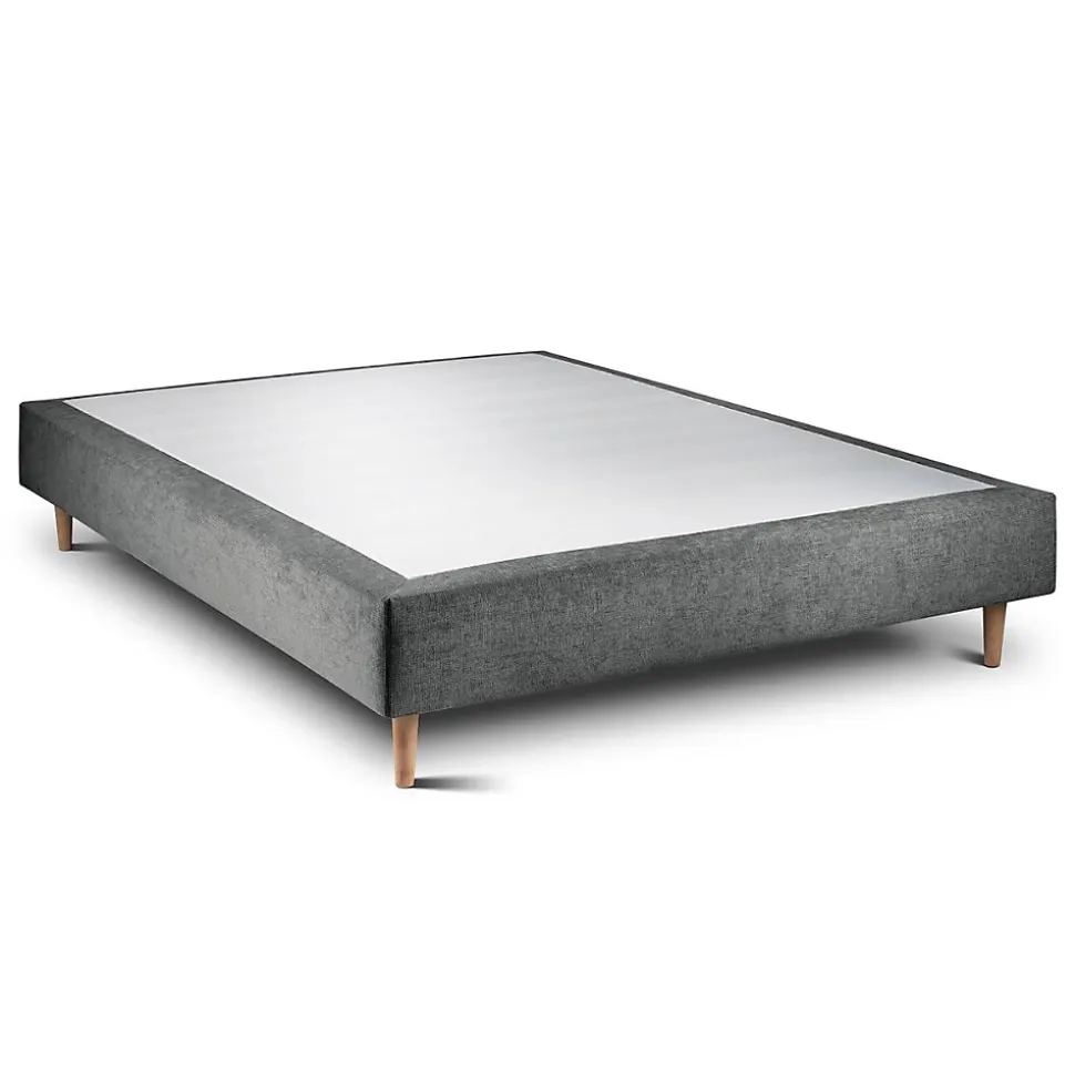 Lit avec tête de lit capitonnée tissu et sommier tapissier - Lit en bois massif