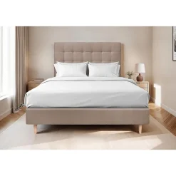 Lit avec tête de lit capitonnée velours et sommier - Lit en bois massif