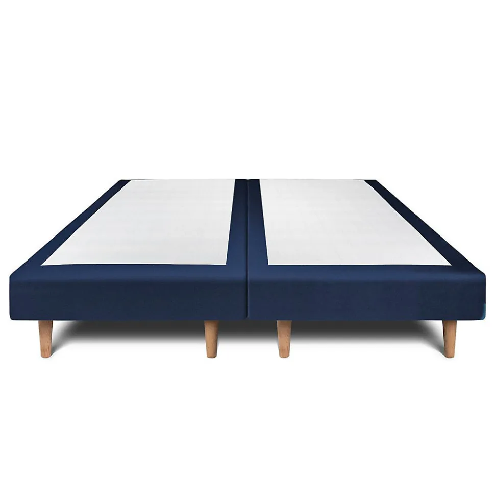 Lit avec tête de lit capitonnée velours et sommier - Lit en bois massif