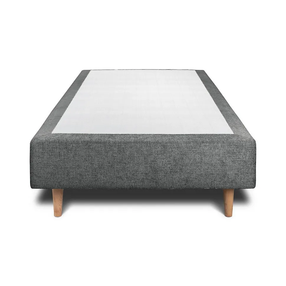 Lit avec tête de lit capitonnée tissu et sommier tapissier - Lit en bois massif