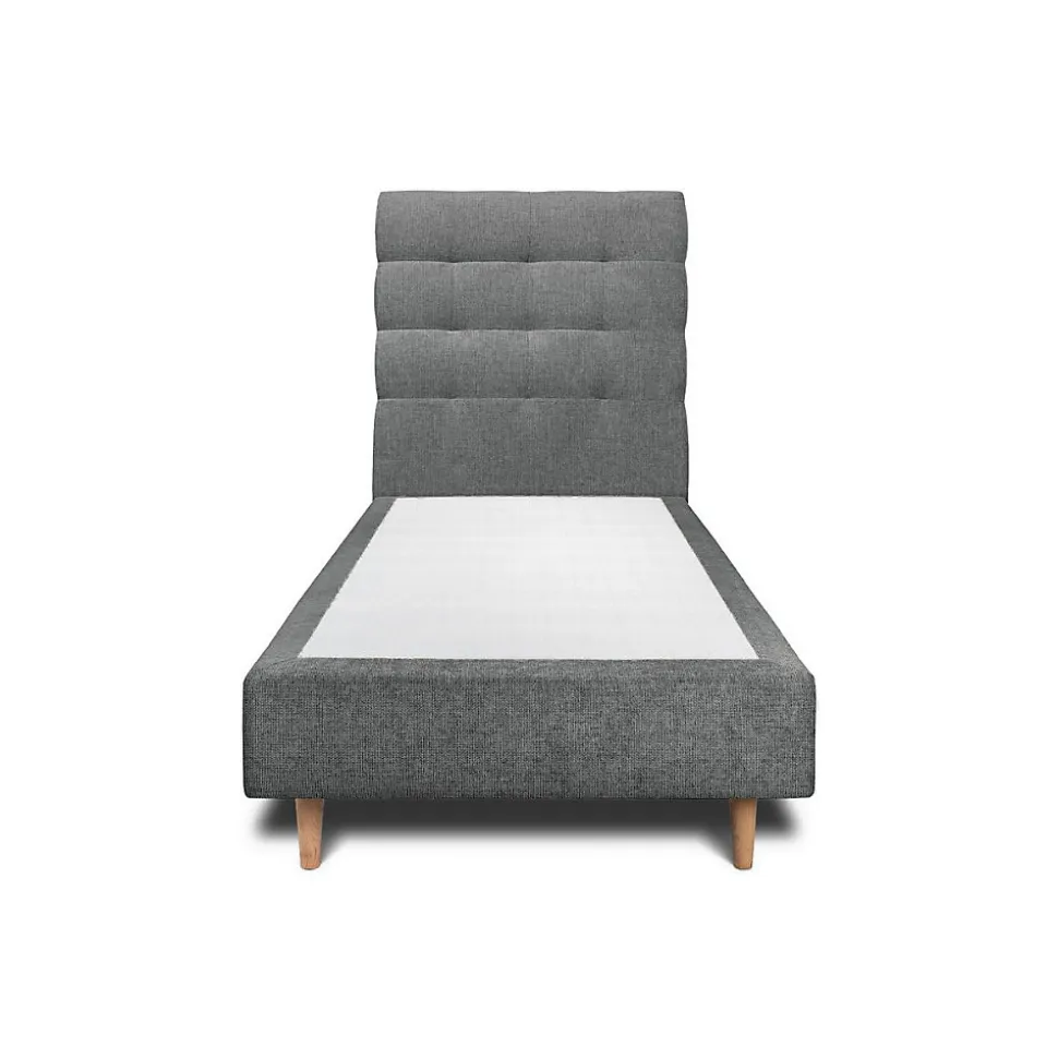 Lit avec tête de lit capitonnée tissu et sommier tapissier - Lit en bois massif