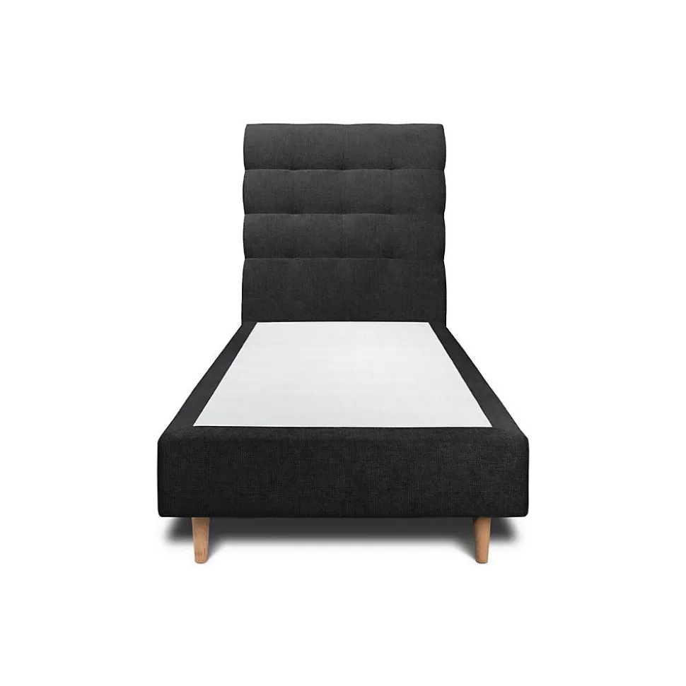 Lit avec tête de lit capitonnée tissu et sommier tapissier - Lit en bois massif