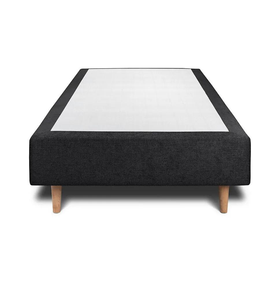 Lit avec tête de lit capitonnée tissu et sommier tapissier - Lit en bois massif