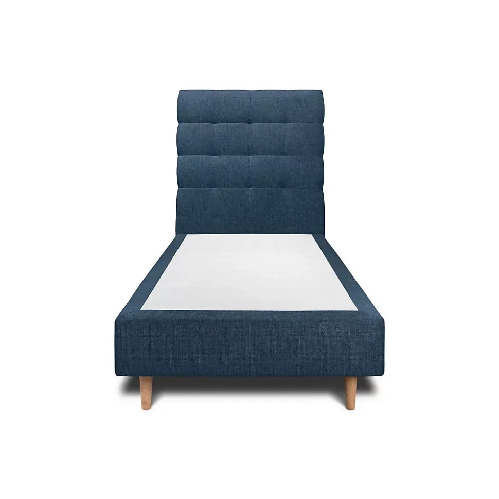 Lit avec tête de lit capitonnée tissu et sommier tapissier - Lit en bois massif