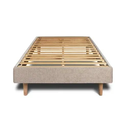 Lit avec tête de lit capitonnée tissu et sommier kit - Lit en bois massif