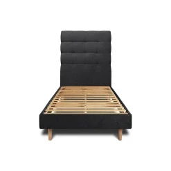 Lit avec tête de lit capitonnée tissu et sommier kit - Lit en bois massif