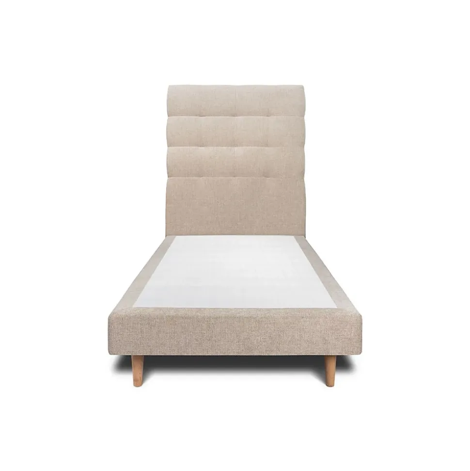 Lit avec tête de lit capitonnée tissu et sommier tapissier - Lit en bois massif