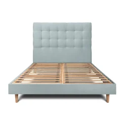 Lit avec tête de lit capitonnée velours et sommier kit - Lit en bois massif