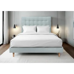 Lit avec tête de lit capitonnée velours et sommier kit - Lit en bois massif