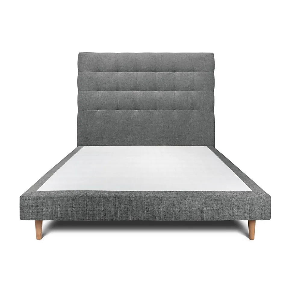 Lit avec tête de lit capitonnée tissu et sommier tapissier - Lit en bois massif