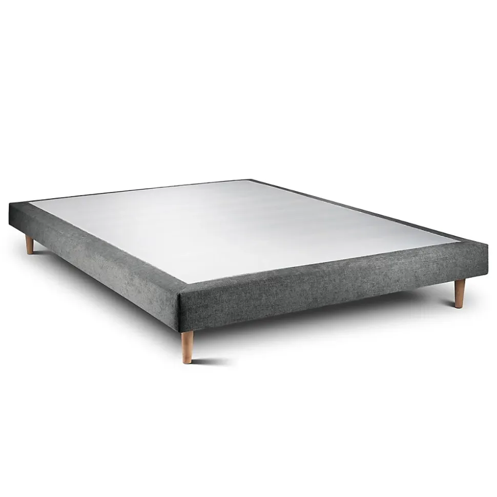 Lit avec tête de lit capitonnée tissu et sommier tapissier - Lit en bois massif