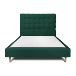 Lit avec tête de lit capitonnée velours et sommier - Lit en bois massif