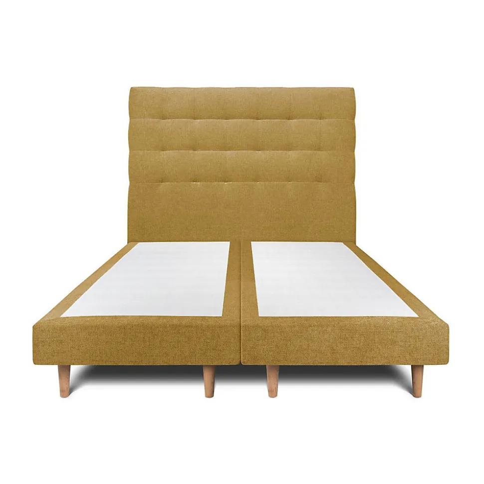 Lit avec tête de lit capitonnée tissu et sommier tapissier - Lit en bois massif