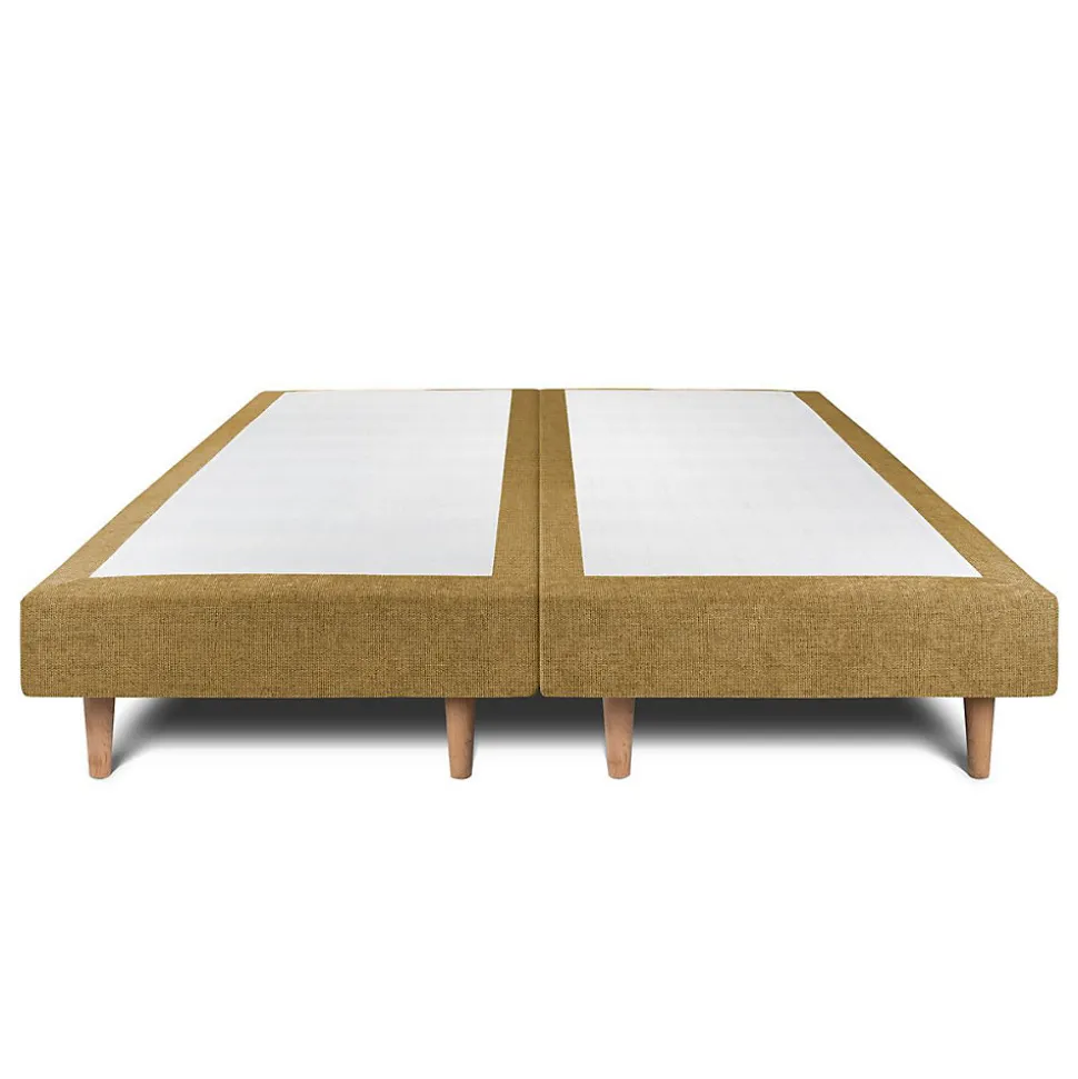 Lit avec tête de lit capitonnée tissu et sommier tapissier - Lit en bois massif