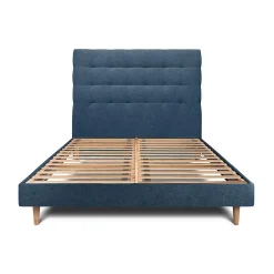 Lit avec tête de lit capitonnée tissu et sommier kit - Lit en bois massif