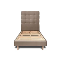 Lit avec tête de lit capitonnée velours et sommier kit - Lit en bois massif