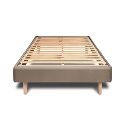 Lit avec tête de lit capitonnée velours et sommier kit - Lit en bois massif