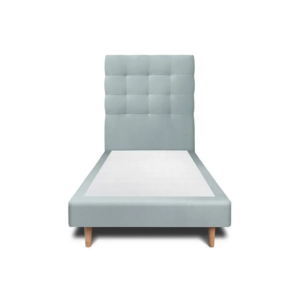 Lit avec tête de lit capitonnée velours et sommier - Lit en bois massif