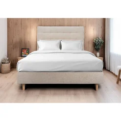 Lit avec tête de lit capitonnée tissu et sommier tapissier - Lit en bois massif