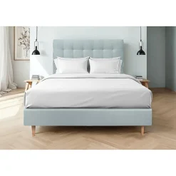 Lit avec tête de lit capitonnée velours et sommier - Lit en bois massif