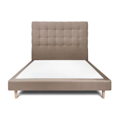 Lit avec tête de lit capitonnée velours et sommier - Lit en bois massif