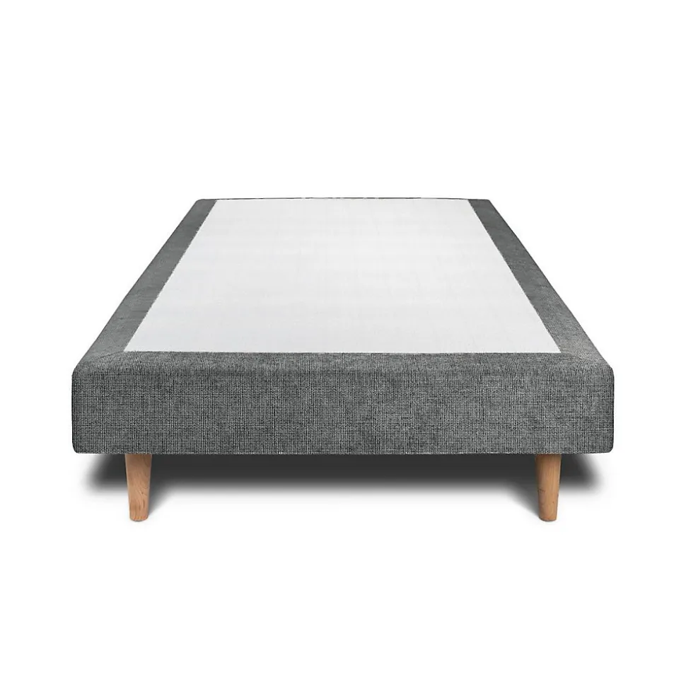 Lit avec tête de lit capitonnée tissu et sommier tapissier - Lit en bois massif