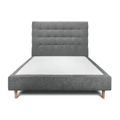 Lit avec tête de lit capitonnée tissu et sommier tapissier - Lit en bois massif